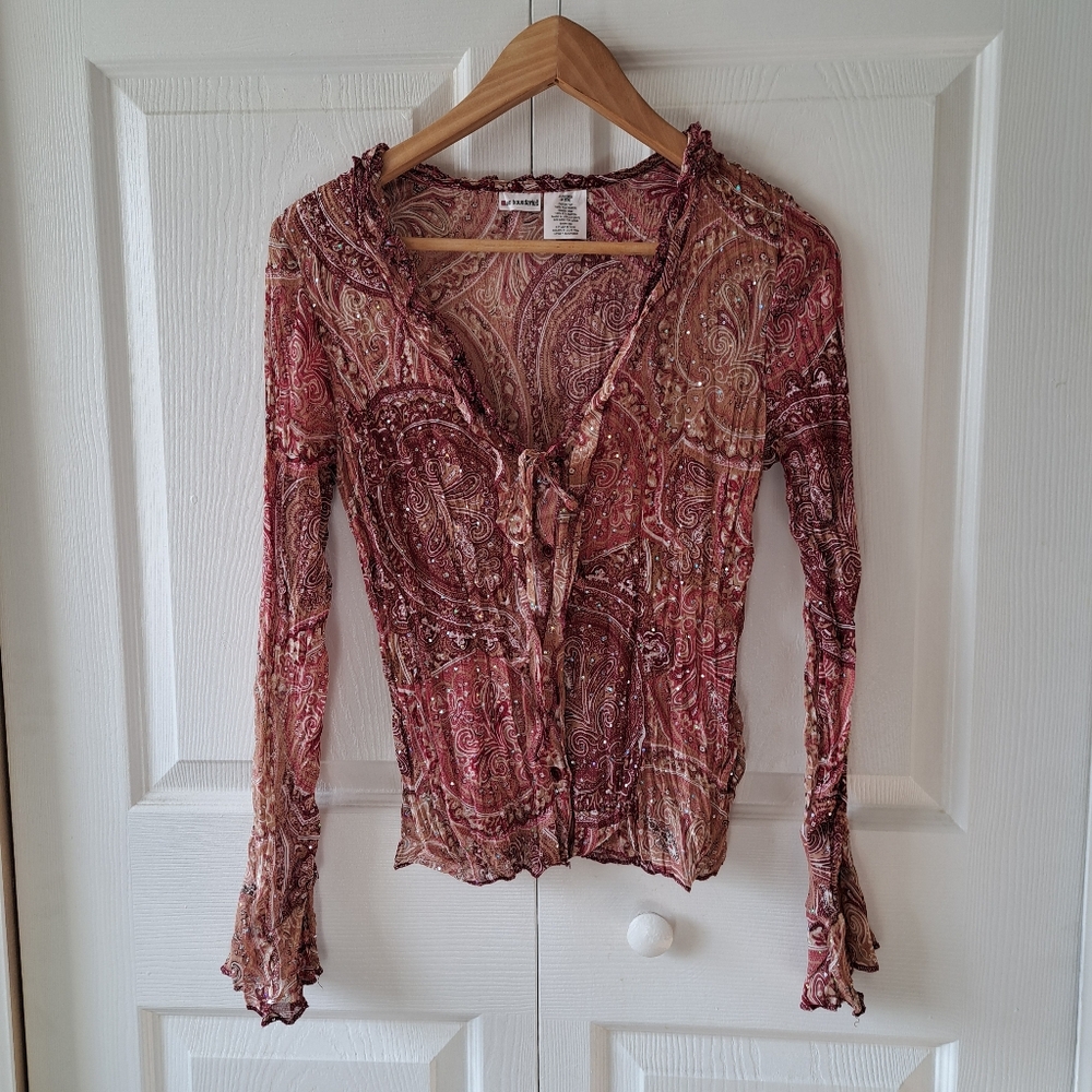 Women's no boundaries 00s Vintage Y2K Red Button-Down Blouse Size Medium